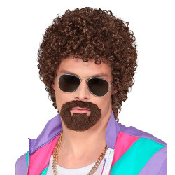 Hnědá pánská kudrnatá paruka s vousy